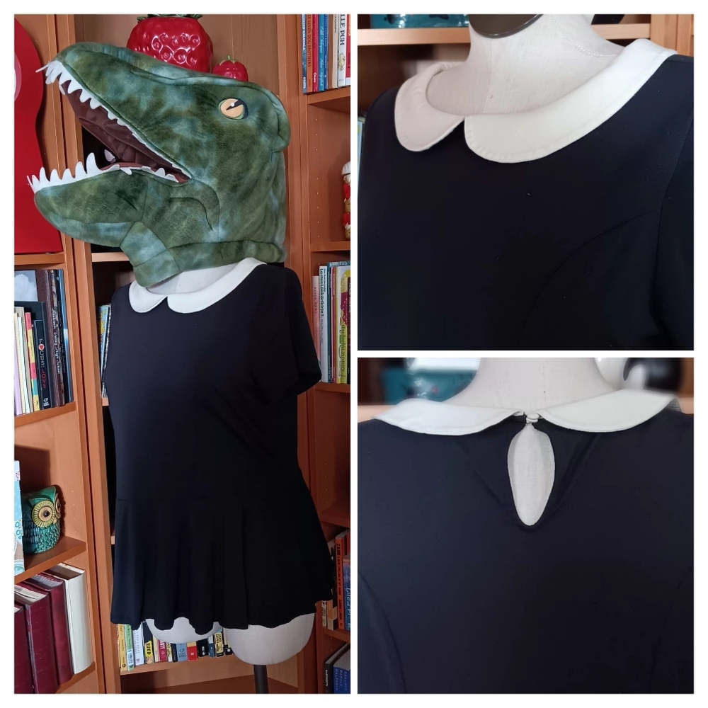 Modcloth "Collared Reflections" Peter Pan Collar Short Sleeve Peplum Blouse Top